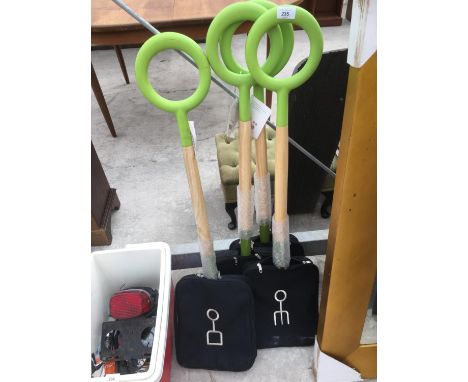 FOUR NEW GARDEN TOOLS WITH BAGS TO INCLUDE THREE FORKS AND ONE SPADE 