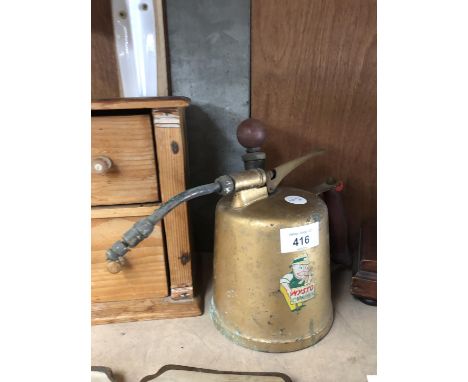 A 'MYSTO' VINTAGE BRASS OIL CAN/ GREASE GUN 