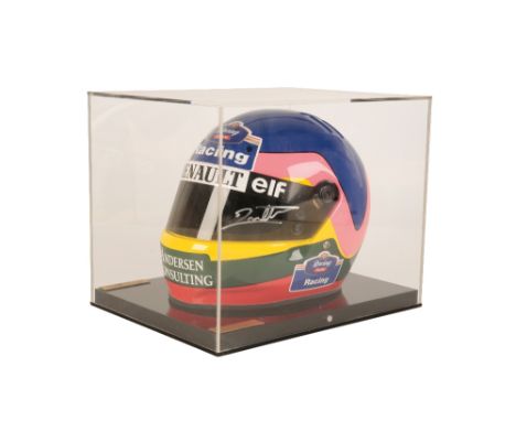 JACQUES VILLENEUVE: 1996 replica Bell helmet, no. 29/50, signed to the visor, with perspex display case.