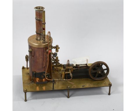 A Stuart scratch-built live steam-powered stationary engine, length 40cm 
