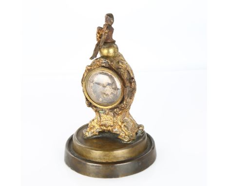 19th century French gilt-metal cased miniature clock, surmounted by a figure of Napoleon, movement signed Richard Finney Live