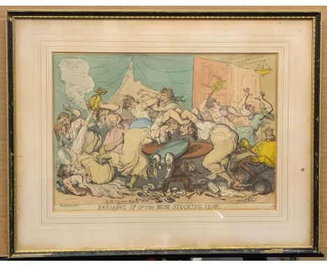 FRAMED COLOURED PRINT BREAKING UP OF THE BLUE STOCKING CLUB BY THOMAS ROWLANDSON 
FOR COLLECTION OR COURIER DELIVERY!&nbsp;