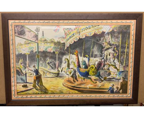 FRAMED BARBARA JONES PRINT FAIRGROUND S.P.2 PRINTED IN ENGLAND AT THE BAYNARD PRESS FOR SCHOOL PRINTS LTD LONDON 
FOR COLLECT