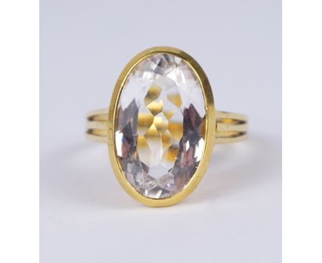 Aquamarin-Ring, 585er Gold, Gew.6,13g ovaler, facettierter Aquamarin (gepr.), ca.16x10mm, dreifach geteilte Ringschiene, U.57