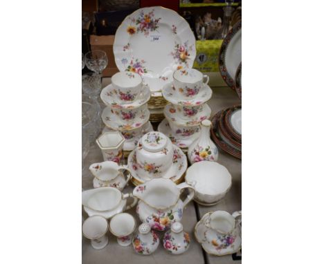 A Royal Crown Derby Posies pattern part tea and dinner service, for six, comprising cups, saucers, side plates, milk and crea