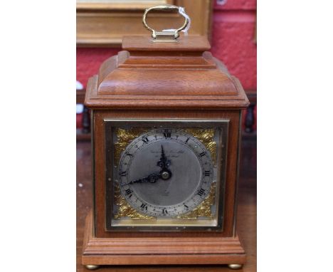 A Garrard &amp; Co Elliot bracket clock, silvered dial, brass spandrels, ornate hands, Roman numerals, stained mahogany case,