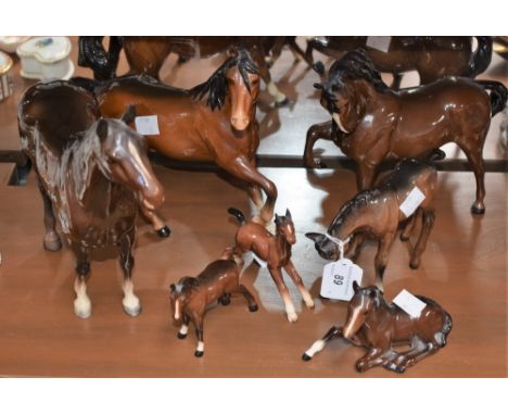 A Beswick brown gloss Horse model, The Winner, 2421; others, Royal Doulton, brown gloss Horses and Foals; others (7)