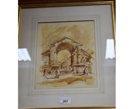 F. GuareliItalianate Architectural Studysigned, watercolour, 28cm x 23cm