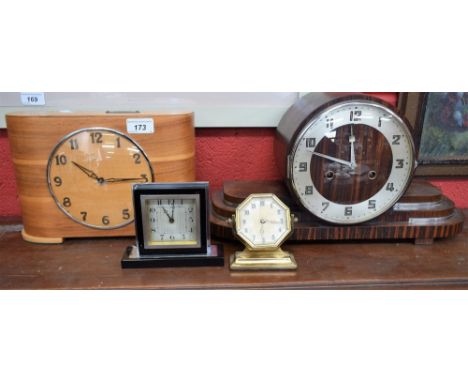 Clocks - an Art Deco stepped oak and chrome mounted mantel clock, Arabic numerals, chiming eight day movement, central drum c