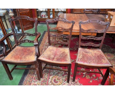 A set of eight George III revival mahogany dining chairs, comprising six side chairs and a pair of carvers, serpentine ladder