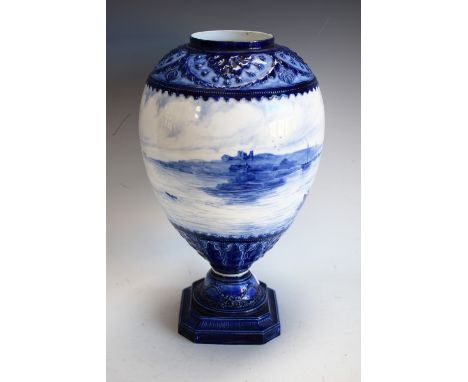 A Royal Crown Derby pedestal vase, painted with panoramic seascape by WEJ Dean