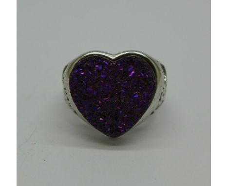 A large silver and purple Druzy ring, S