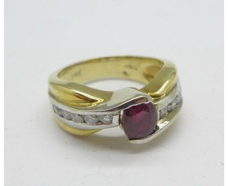 A 14ct gold, ruby and diamond ring, 8g, K