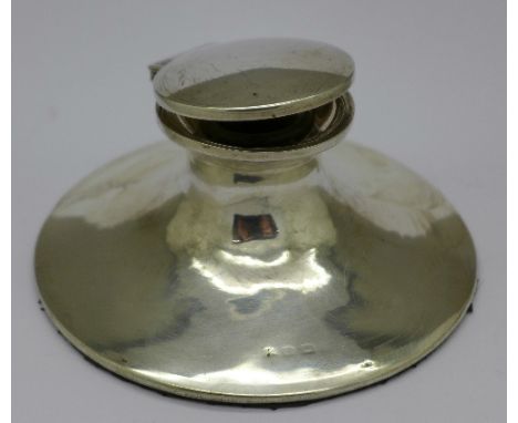 A silver capstan inkwell, hallmark worn
