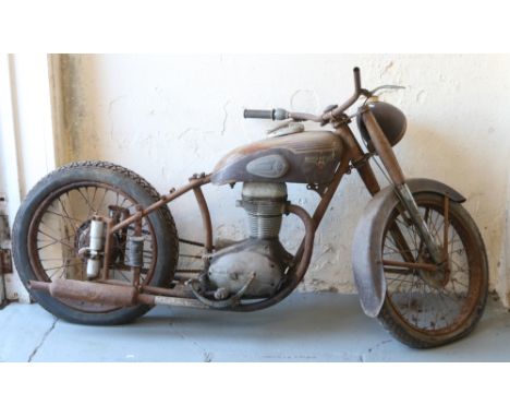 French barn find, for spares or repair; a vintage Motobecane single cylinder motorcycle, along with a similar moped (lacking 