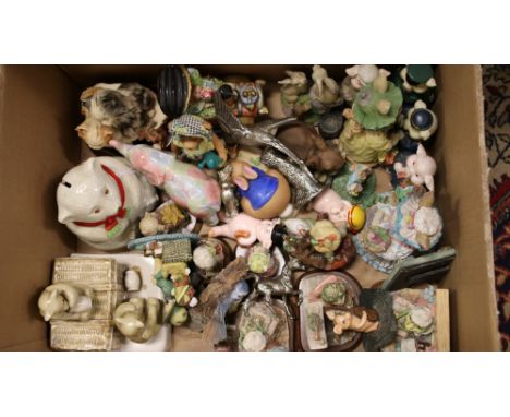A box of ceramic animals to include Wade, Park Rose pottery, Leonardo etc.