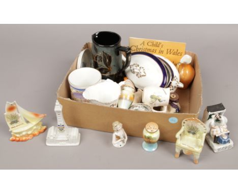 A small box of ceramics to include Victorian fairing, ornaments, Noritake cruets etc.