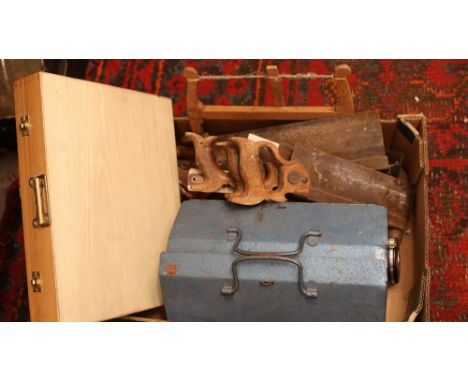 A small quantity of tools to include spanners, saws, Rabone tape measure etc.