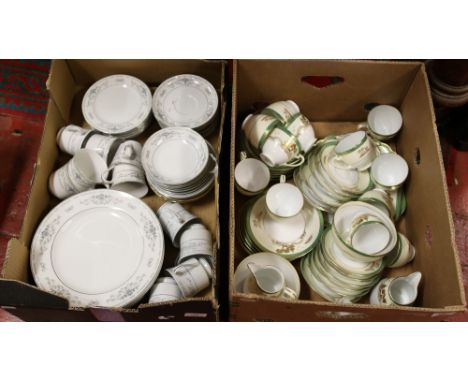 Two boxes of Noritake and Japanese teawares to include tea cups, plates, cream jug etc.