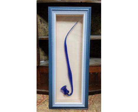 A Bristol blue glass hookah pipe, deep cushion didplay frame. 