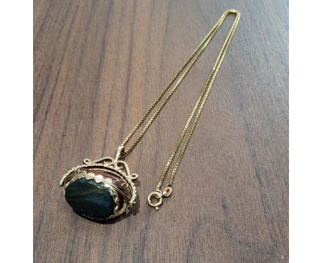 A vintage 9ct gold swivel pendant set with oval cornelian, bloodstone &amp; onyx stones, hallmarked on a rolled gold micro bo
