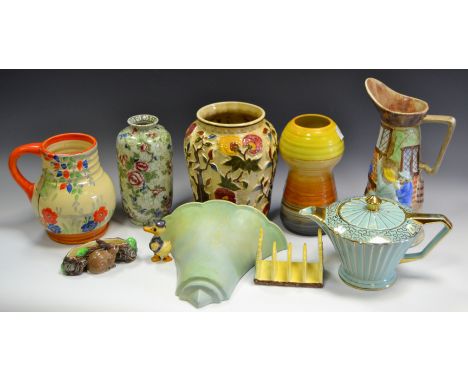 Decorative ceramics - Shelly Harmony Art Ware banded vase; a Carltonware Primrose toast rack; Sylvac; Hornsea; Woods; etc.