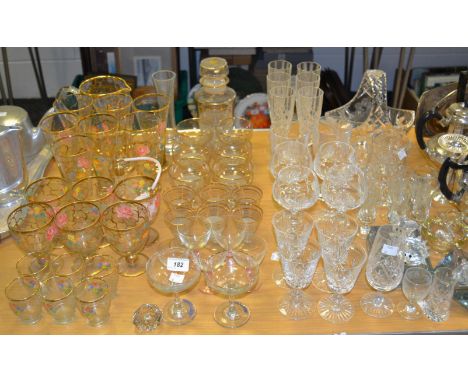 Glassware - an early 20th century decorative lemonade drinking suite; Swarovski crystal animals; scent atomiser; etc qty 