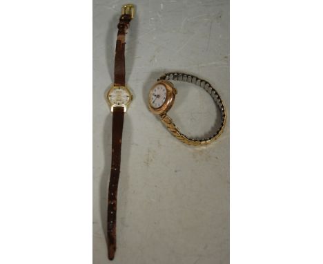 A ladies 9ct gold cased manual wind wristwatch on associated expanding bracelet; and one other Rotary 18ct gold cased ladies 