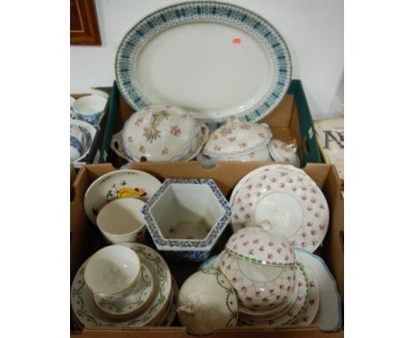 Two boxes of miscellaneous china to include; large Victorian meat plate, Victorian part tea and dinner service etc 
Provenanc