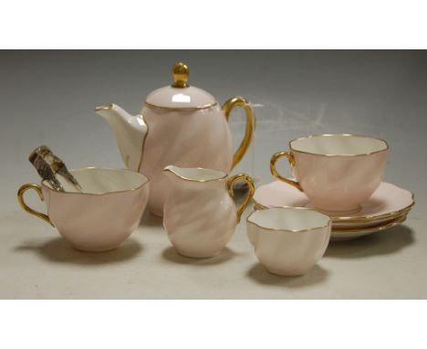 A Coalport porcelain tea for two service with associated plated sugar bows Condition Report / Extra Information Crack running
