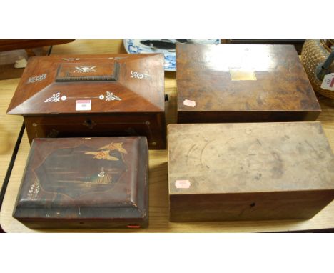 An early Victorian rosewood and mother-of-pearl inlaid tea caddy of sarcophagus form together with one other mahogany tea cad