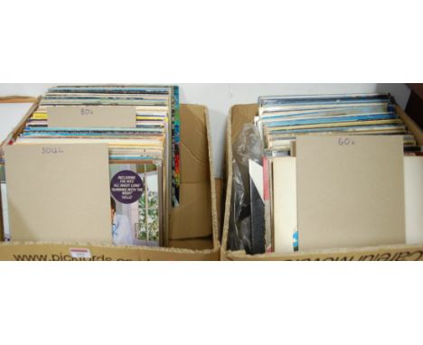 Two boxes of long playing records to include; Lionel Richie - Can't Slow Down, Barry White - Can't Get Enough etc 