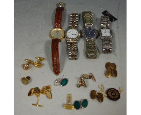 A Montre Suisse Blank steel cased tank watch together with various other wrist watches and cufflinks etc