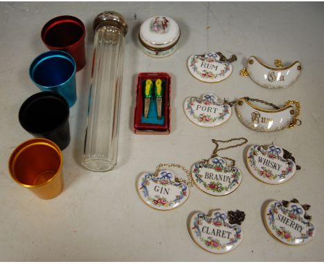 A small collection of miscellaneous items to include a pair of silver and enamelled sweetcorn picks, boxed, together with var