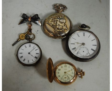 A Victorian silver cased open faced pocket watch, having white enamel dial with Roman numerals and subsidiary seconds dial; t