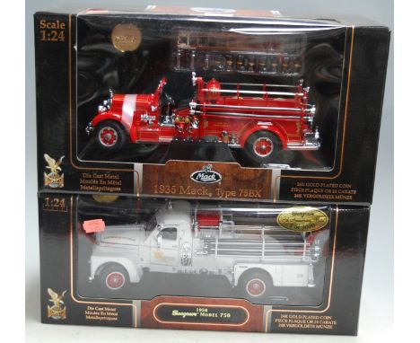 A Signature Series 1.24 scale model of a 1935 Mack fire engine; together with one other Seagrave Model 50 (2) 