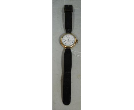 An early 20th century rolled gold cased gents wristwatch, with manual wind movement