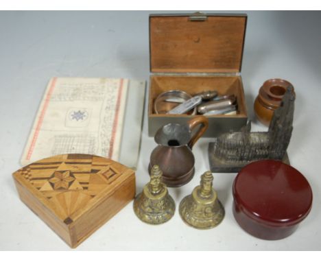 A small collection of miscellaneous items to include pewter table tobacco box, the hinged lid depicting a hunting scene, and 