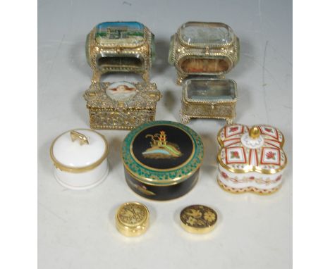 A small collection of assorted trinket jars and covers to include Royal Crown Derby Honeysuckle pattern