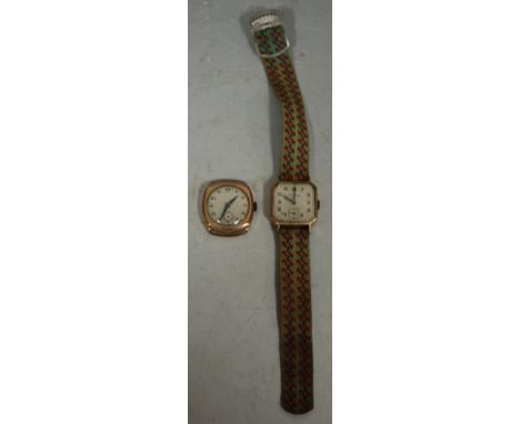 A gents 9ct gold cased manual wind wristwatch (lacking strap); and one other by Lecram (2) 