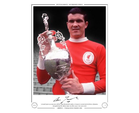 Autographed RON YEATS 16 x 12 Limited Edition - Col, depicting the Liverpool captain posing with the First Division trophy du