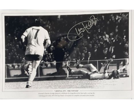 Charlie George signed 16x12 black and white print Arsenal 1971 The Winner Arsenal Charlie George famously celebrates by lying