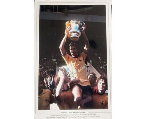 Frank McLintock signed Arsenal 1971 Proud Captain 16x12 colour print Arsenal's Captain Frank McLintock celebrates on the shou