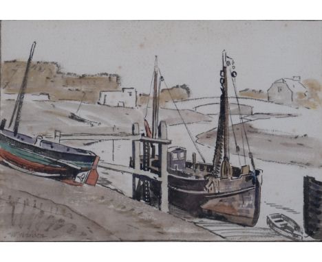 William Warden (1908 - 1982), boats at The Salts Rye, watercolour, signed, 20cm x 30cm, framed, provenance: directly from the