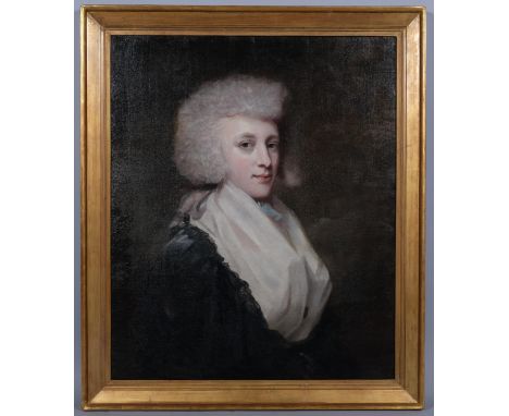 **REPLACEMENT CONDITION REPORT** 19th century portrait of a gentleman wearing a powdered wig, oil on canvas, unsigned, 78cm x