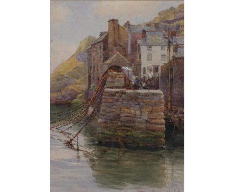A G Pike, Polperro harbour, watercolour, signed, 37cm x 26cm, framedSome very light foxing in the sky and on the bottom edge,