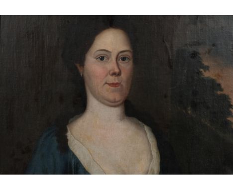 18th century portrait of a lady, oil on canvas, unsigned, 43cm x 63cm, framedCanvas probably reduced from a larger work, 1 pa