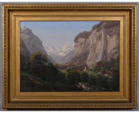 R Muller, Alpine mountain landscape, late 19th century oil on canvas, signed, 53cm x 75cm, framedGood untouched condition, no