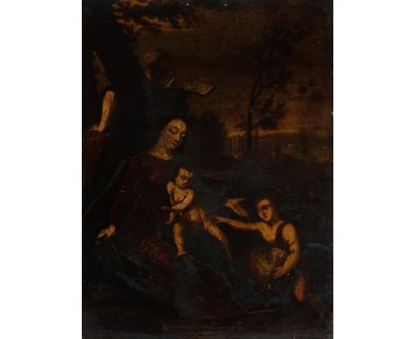 18th century study of the infant Christ with John the Baptist, oil on copper, inscribed verso, 28.5cm x 21.5cm, unframedAn ag