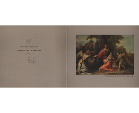 PRINCE PHILIP: (1921-    ) Duke of Edinburgh, husband and consort of Queen Elizabeth II. Signed Christmas greetings card by P